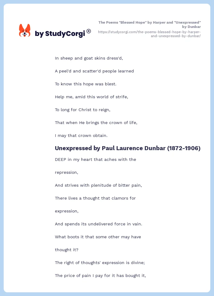 The Poems "Blessed Hope" by Harper and "Unexpressed" by Dunbar. Page 2
