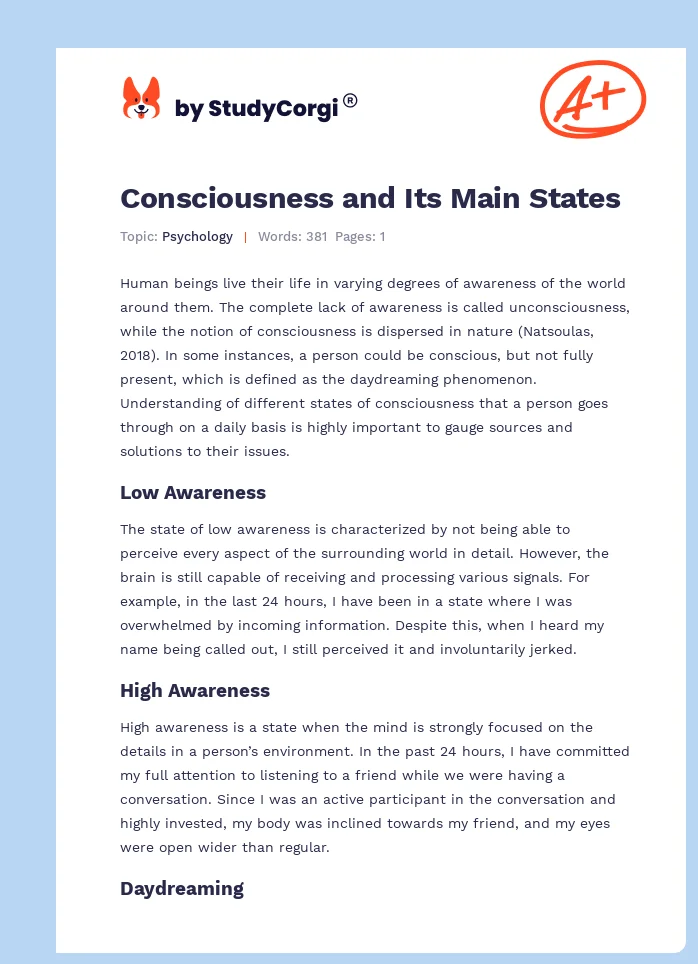 Consciousness and Its Main States. Page 1