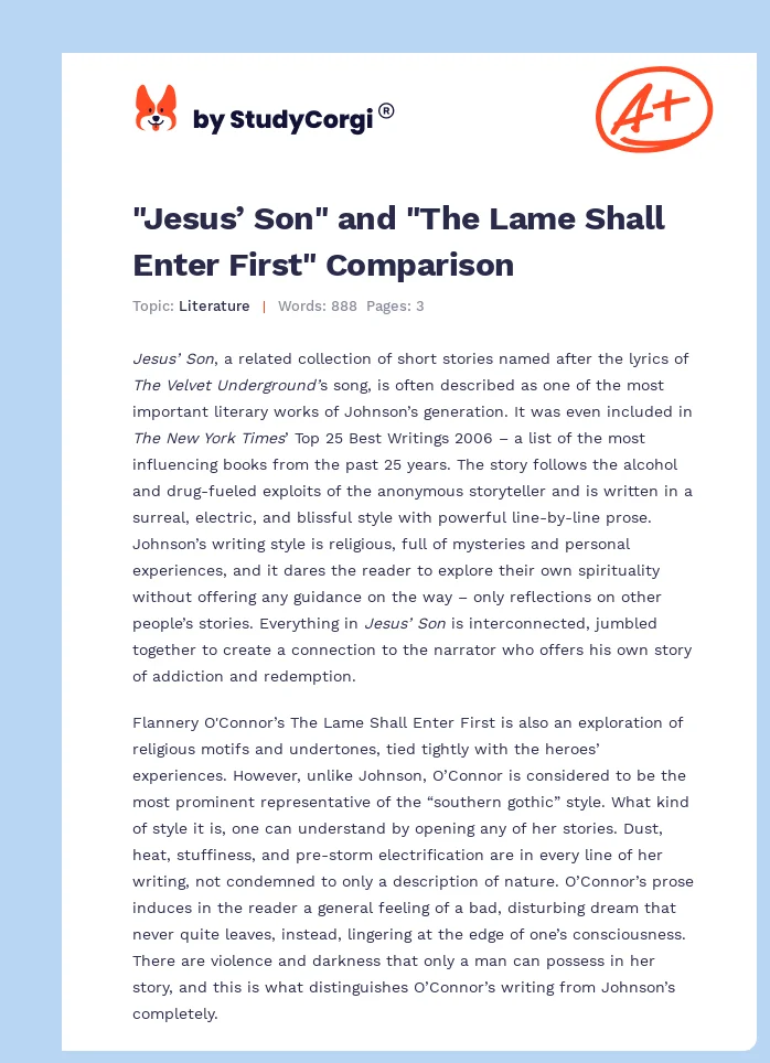 "Jesus’ Son" and "The Lame Shall Enter First" Comparison. Page 1