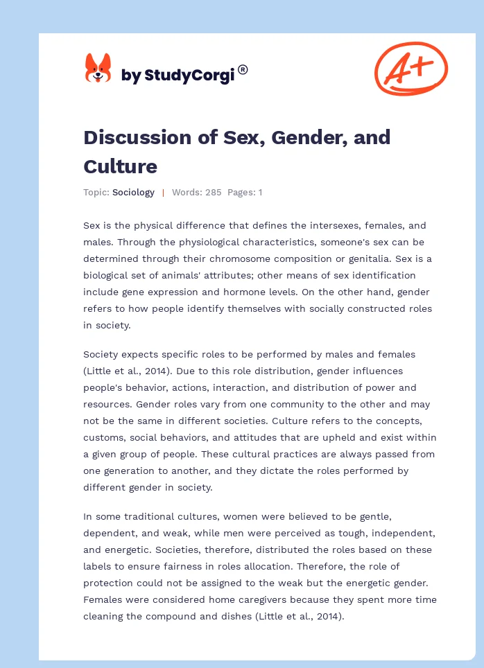 Discussion of Sex, Gender, and Culture. Page 1