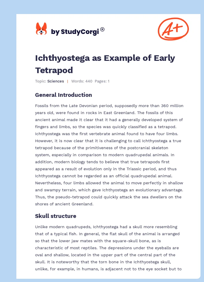 Ichthyostega as Example of Early Tetrapod. Page 1