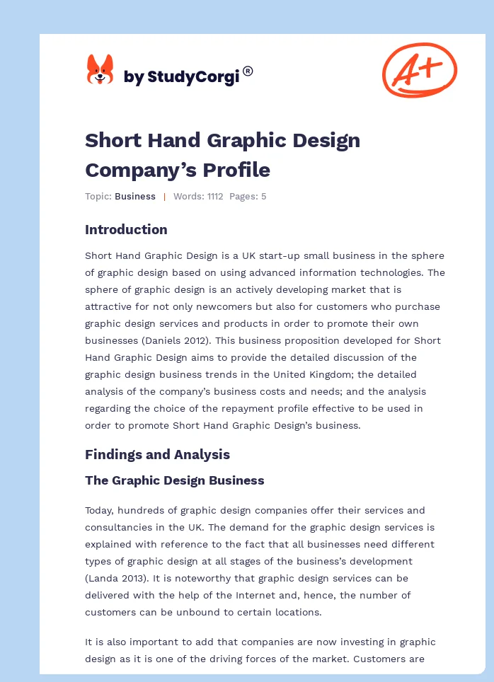 Short Hand Graphic Design Company’s Profile. Page 1