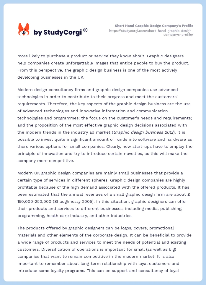 Short Hand Graphic Design Company’s Profile. Page 2
