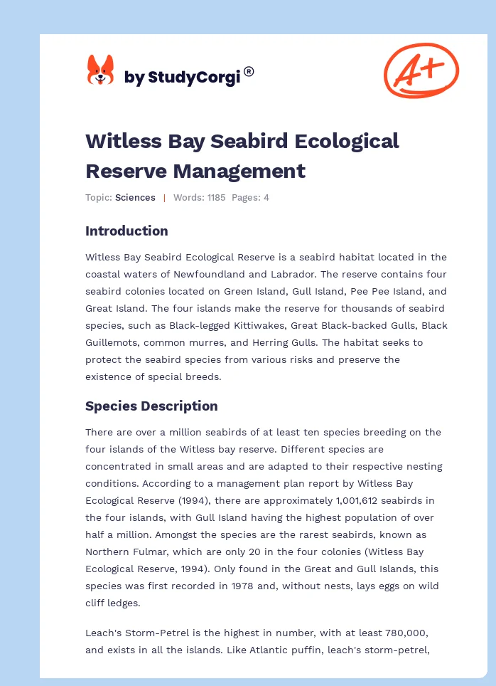 Witless Bay Seabird Ecological Reserve Management. Page 1