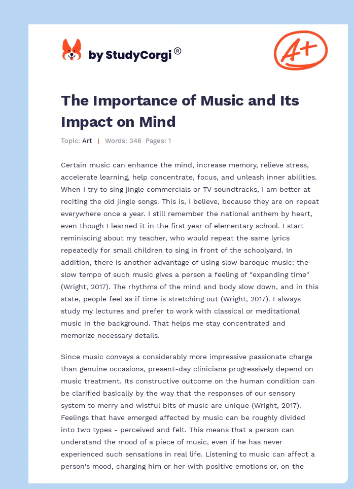 The Importance of Music and Its Impact on Mind. Page 1