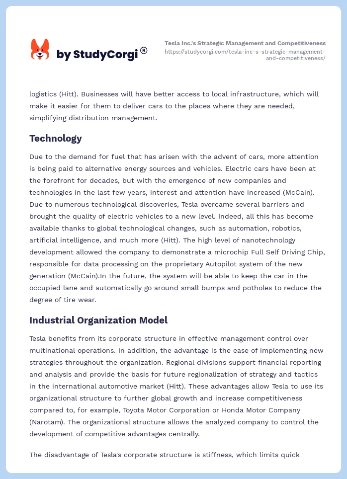 Tesla Inc.'s Strategic Management and Competitiveness. Page 2