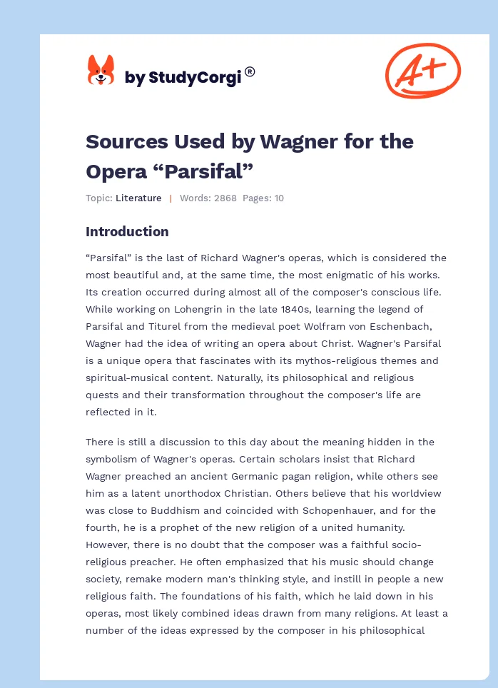 Sources Used by Wagner for the Opera “Parsifal”. Page 1