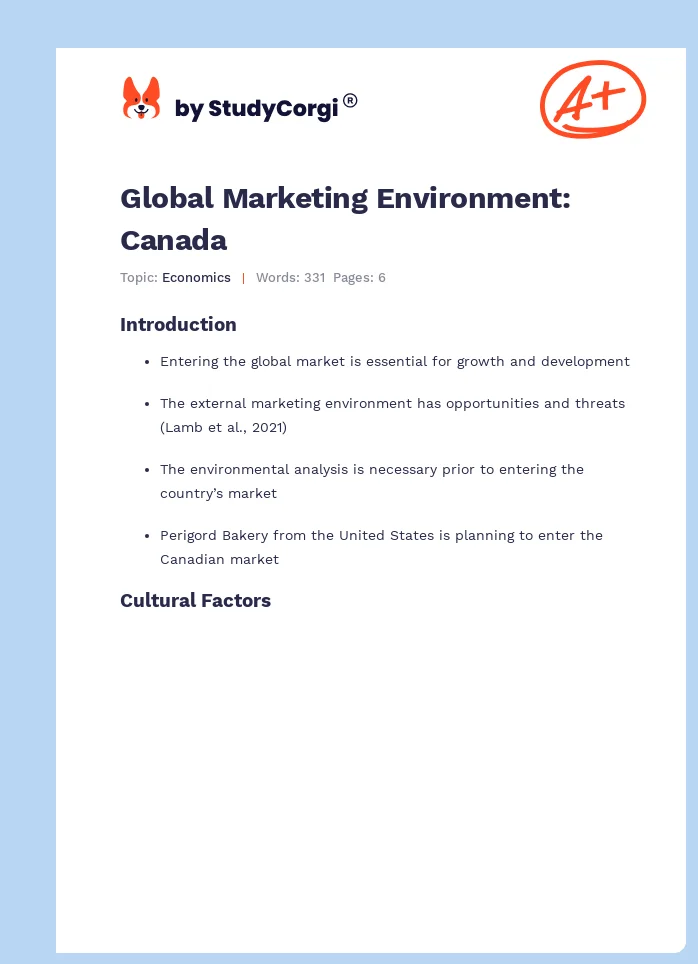 Global Marketing Environment: Canada. Page 1