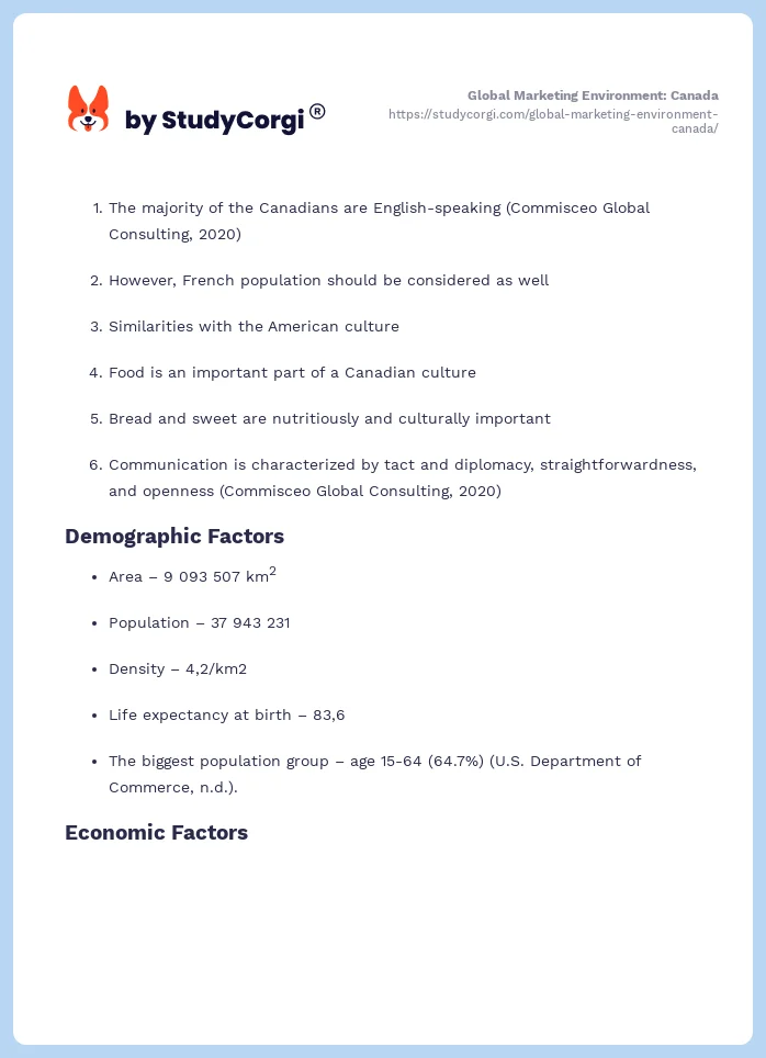 Global Marketing Environment: Canada. Page 2