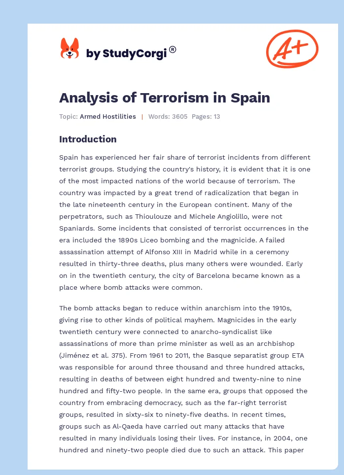 Analysis of Terrorism in Spain. Page 1