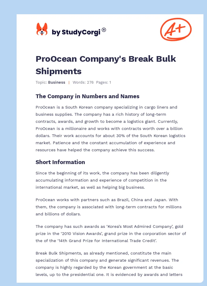 ProOcean Company's Break Bulk Shipments. Page 1