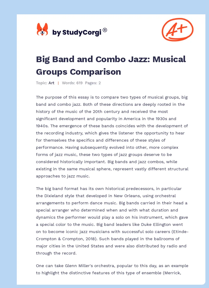 Big Band and Combo Jazz: Musical Groups Comparison. Page 1