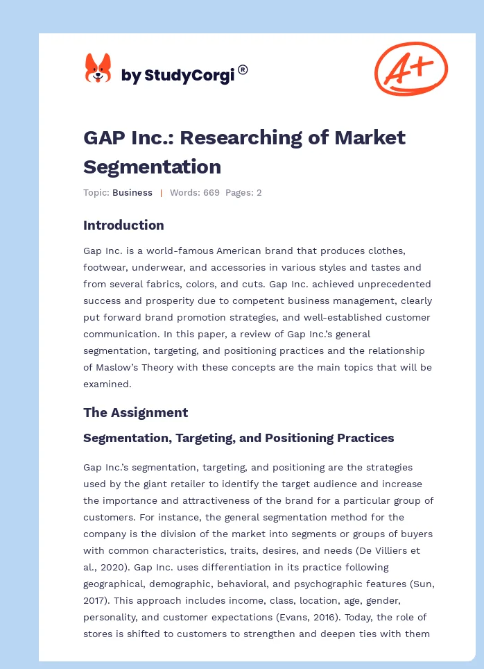 GAP Inc.: Researching of Market Segmentation. Page 1