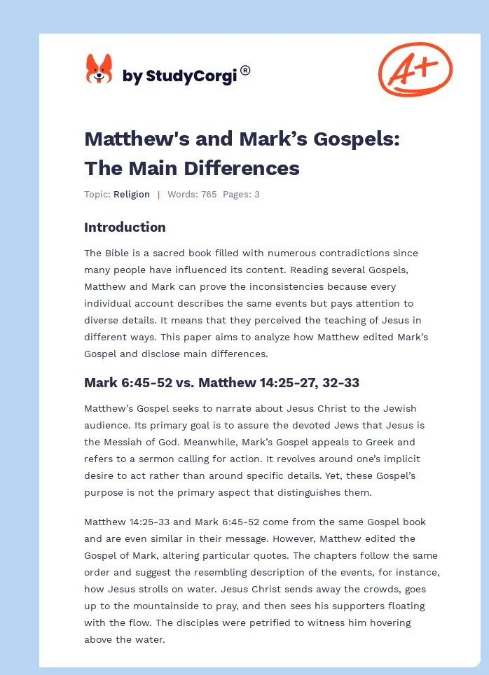 Matthew's and Mark’s Gospels: The Main Differences. Page 1