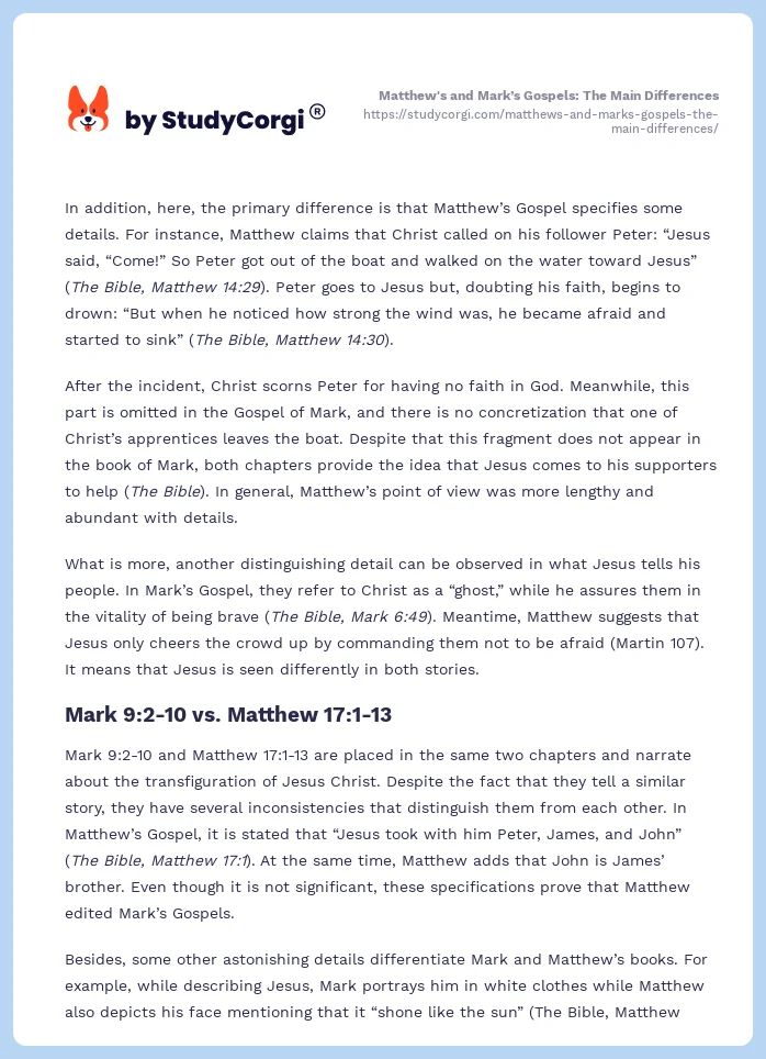 Matthew's and Mark’s Gospels: The Main Differences. Page 2