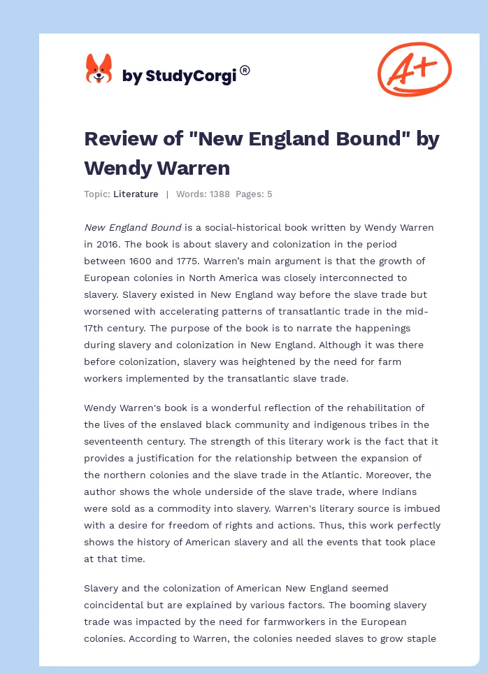 Review of "New England Bound" by Wendy Warren. Page 1