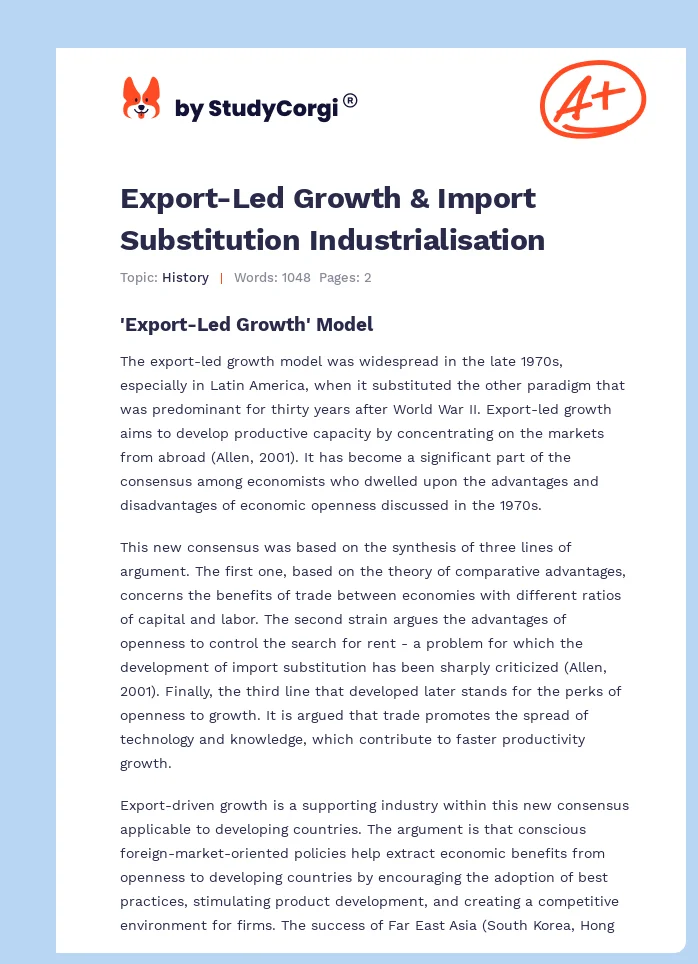 Export-Led Growth & Import Substitution Industrialisation. Page 1