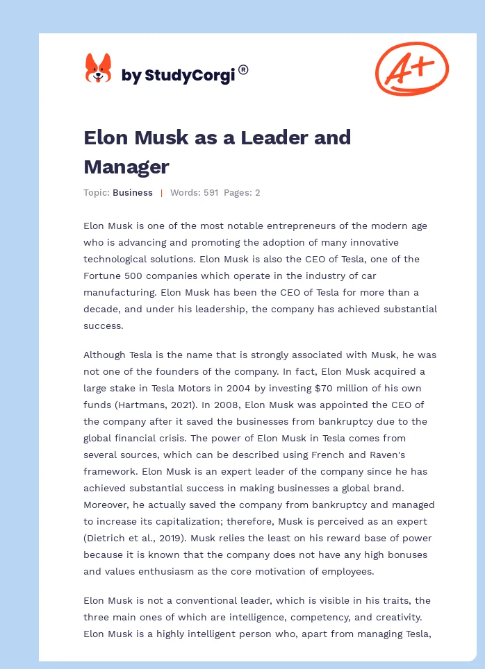 Elon Musk as a Leader and Manager. Page 1