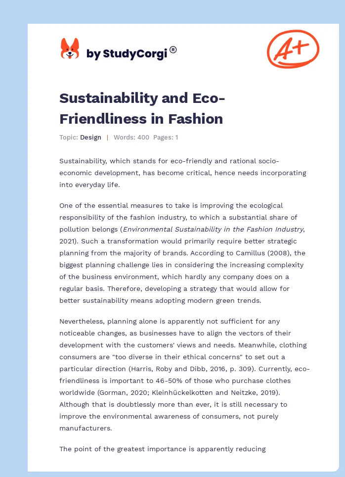 Sustainability and Eco-Friendliness in Fashion. Page 1