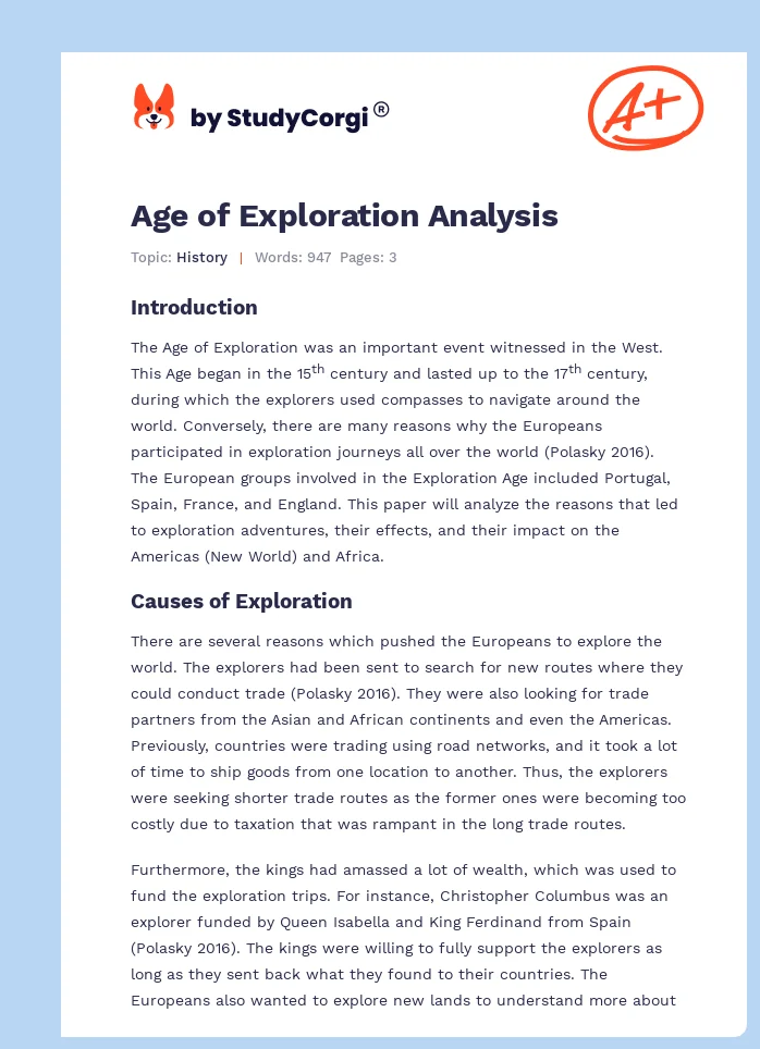 Age of Exploration Analysis. Page 1