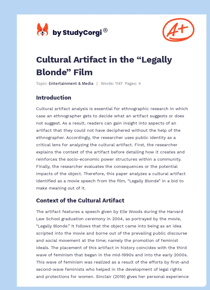 Cultural Artifact in the “Legally Blonde” Film. Page 1