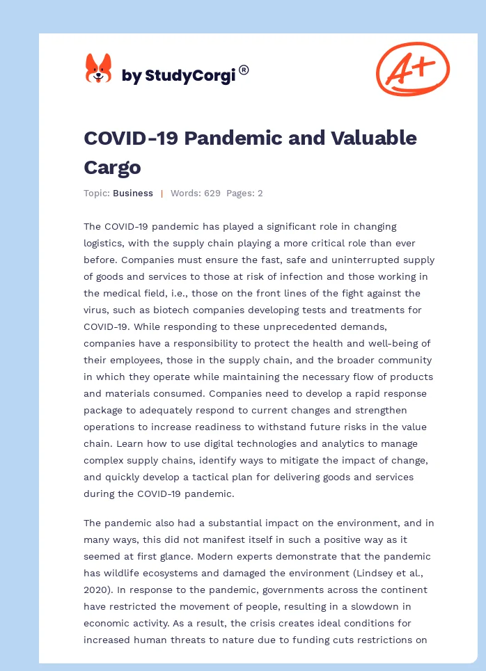 COVID-19 Pandemic and Valuable Cargo. Page 1