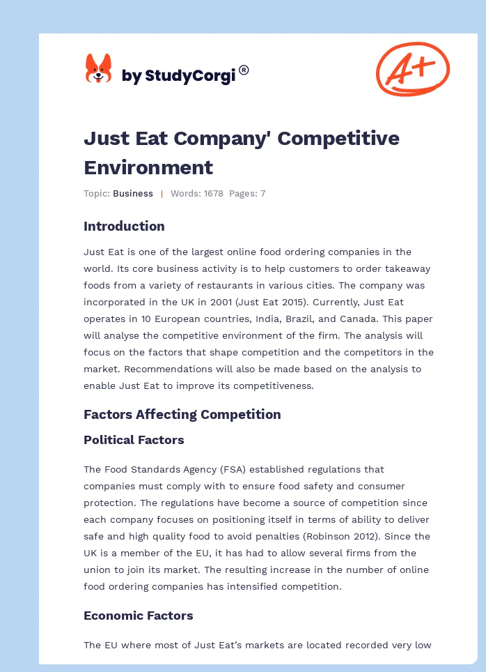 Just Eat Company' Competitive Environment. Page 1