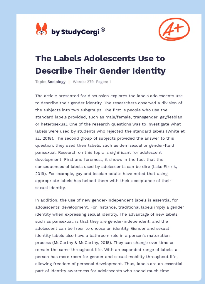 The Labels Adolescents Use to Describe Their Gender Identity. Page 1