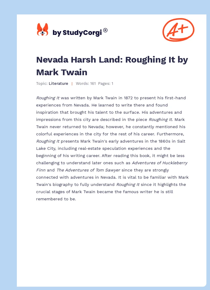 Nevada Harsh Land: Roughing It by Mark Twain. Page 1