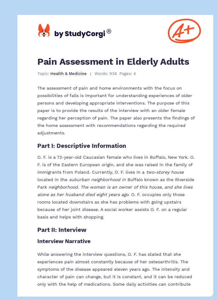 Pain Assessment in Elderly Adults. Page 1