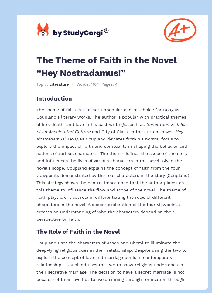 The Theme of Faith in the Novel “Hey Nostradamus!”. Page 1