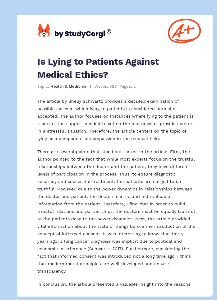 Is Lying to Patients Against Medical Ethics?. Page 1