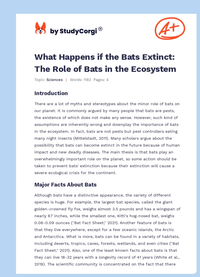What Happens if the Bats Extinct: The Role of Bats in the Ecosystem. Page 1