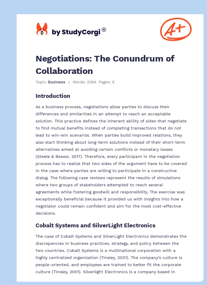 Negotiations: The Conundrum of Collaboration. Page 1