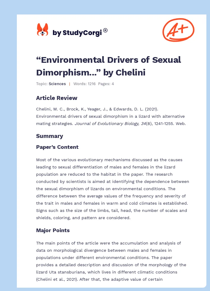 “Environmental Drivers of Sexual Dimorphism...” by Chelini. Page 1