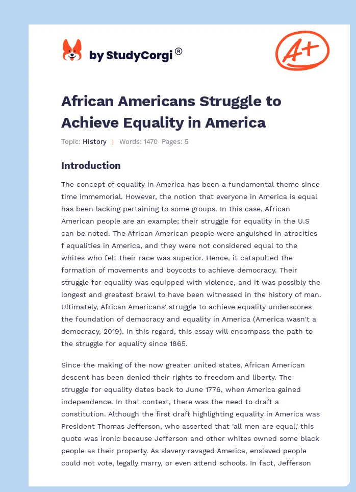 African Americans Struggle to Achieve Equality in America. Page 1