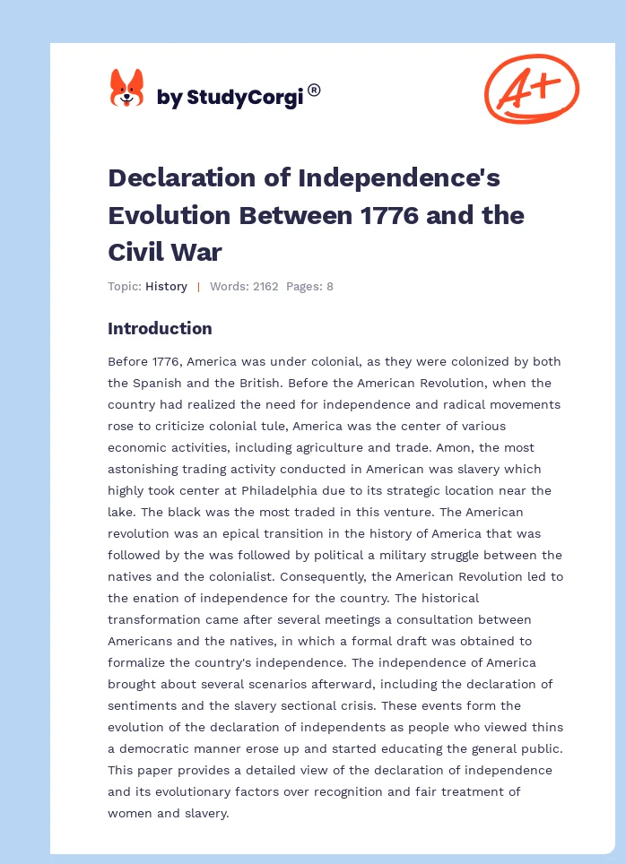 Declaration of Independence's Evolution Between 1776 and the Civil War. Page 1