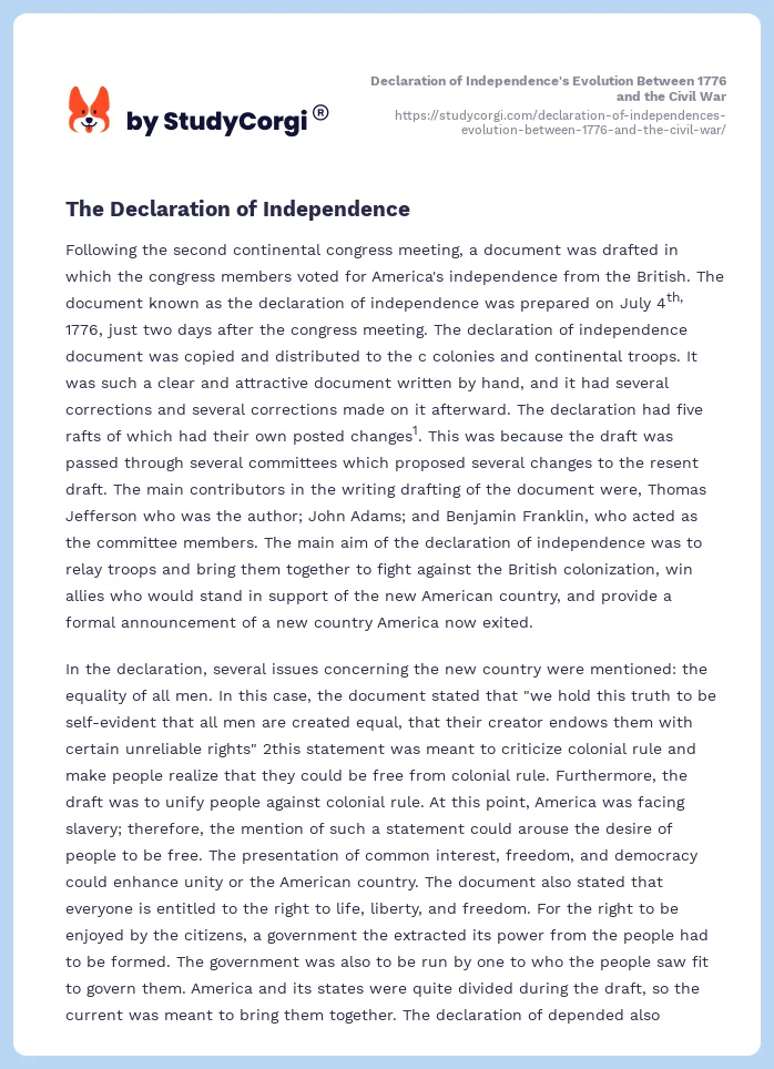 Declaration of Independence's Evolution Between 1776 and the Civil War. Page 2