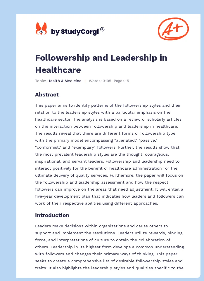 Followership and Leadership in Healthcare. Page 1