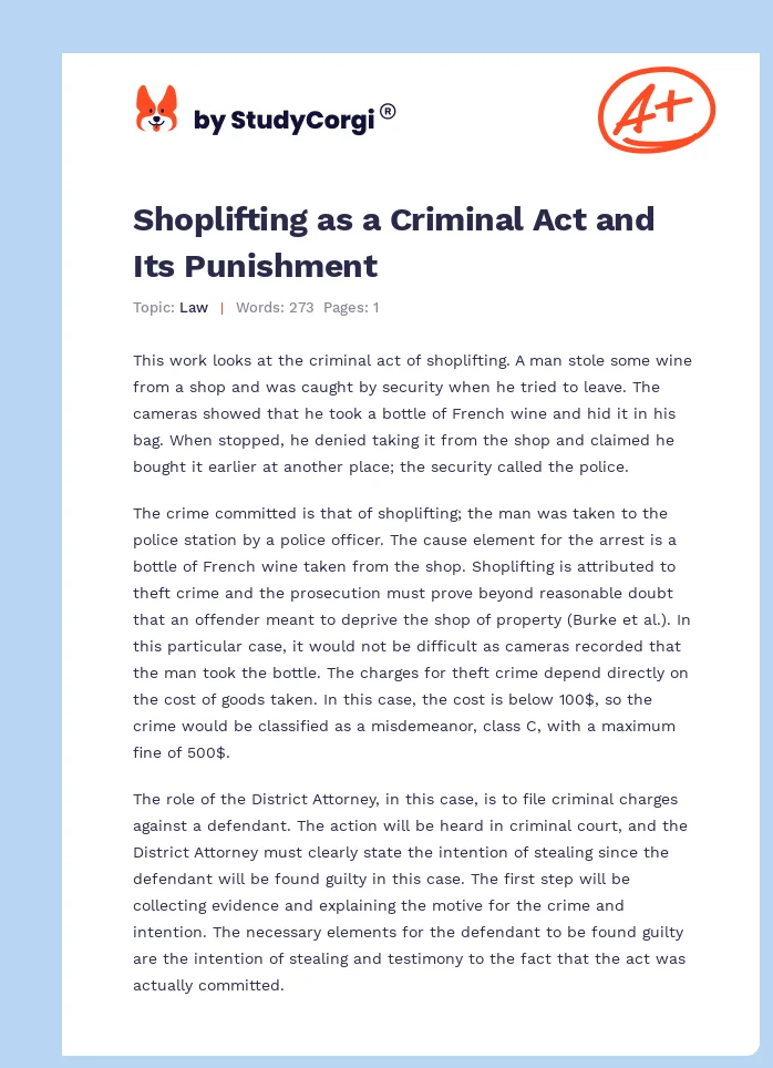 Shoplifting as a Criminal Act and Its Punishment. Page 1