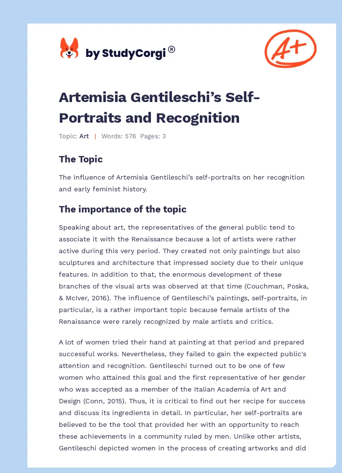 Artemisia Gentileschi’s Self-Portraits and Recognition. Page 1