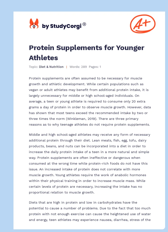Protein Supplements for Younger Athletes. Page 1