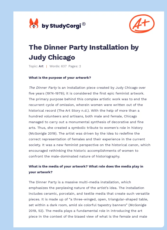 The Dinner Party Installation by Judy Chicago. Page 1
