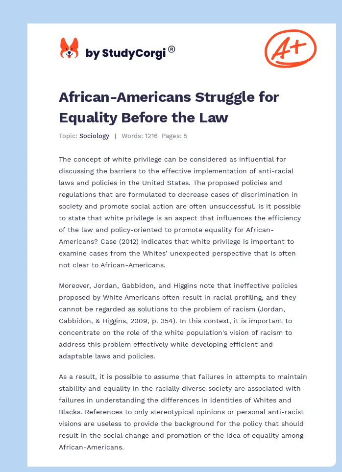 African-Americans Struggle for Equality Before the Law. Page 1