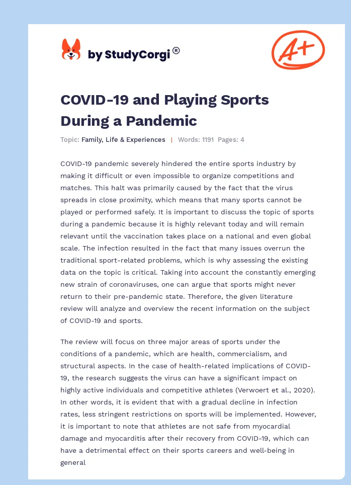 COVID-19 and Playing Sports During a Pandemic. Page 1