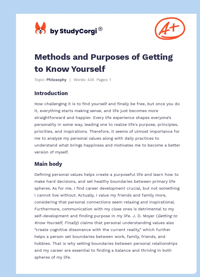 Methods and Purposes of Getting to Know Yourself. Page 1