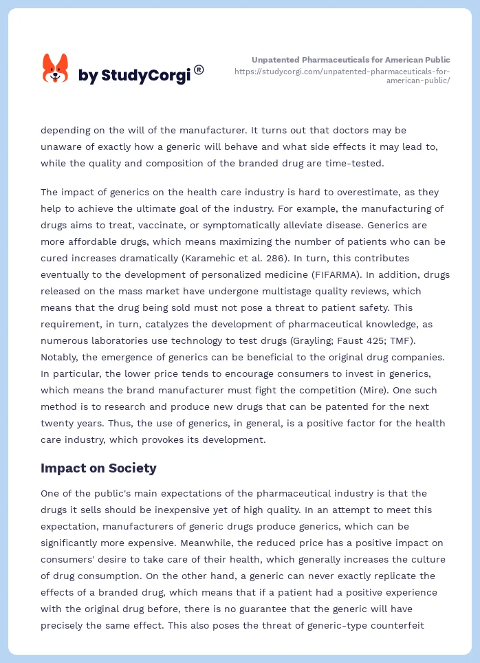 Unpatented Pharmaceuticals for American Public. Page 2