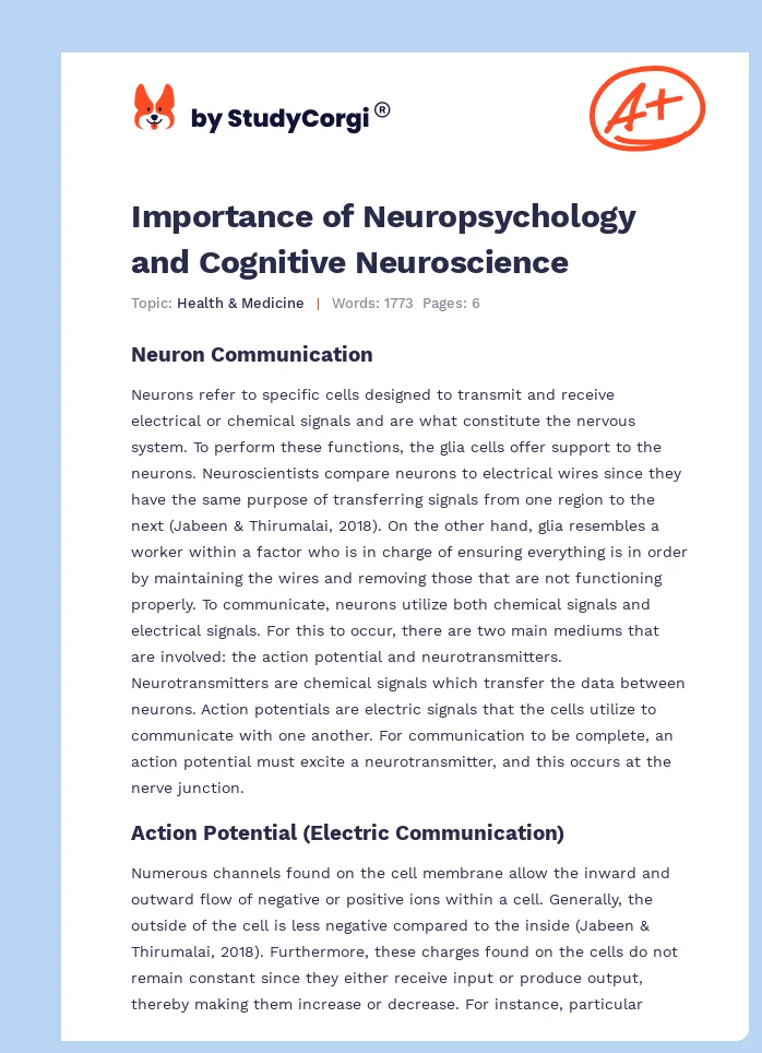 Importance of Neuropsychology and Cognitive Neuroscience. Page 1