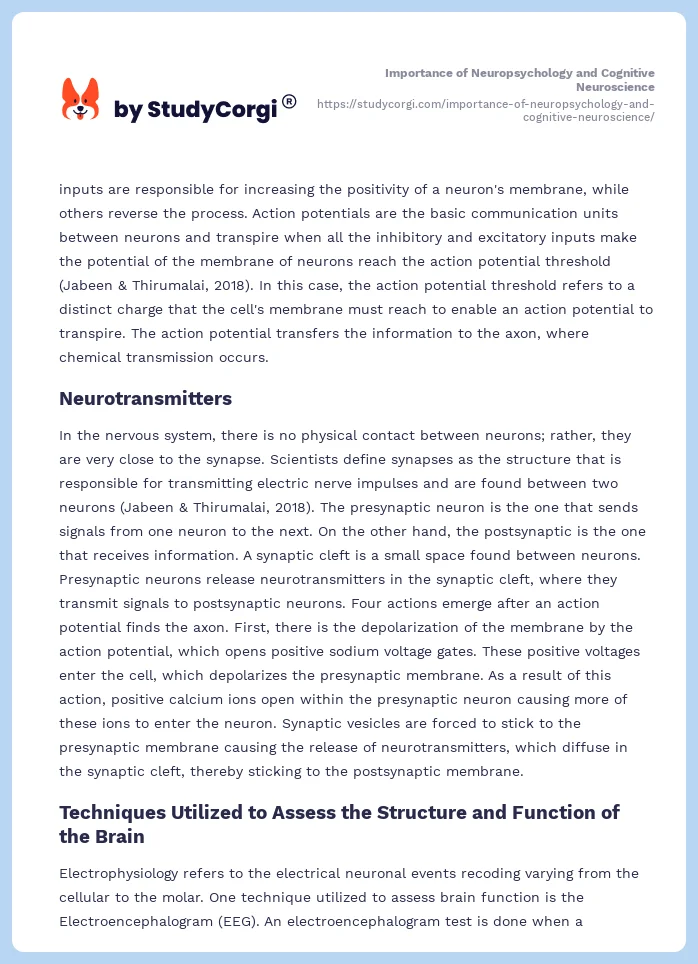 Importance of Neuropsychology and Cognitive Neuroscience. Page 2