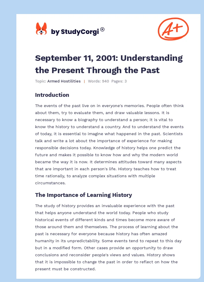 September 11, 2001: Understanding the Present Through the Past. Page 1